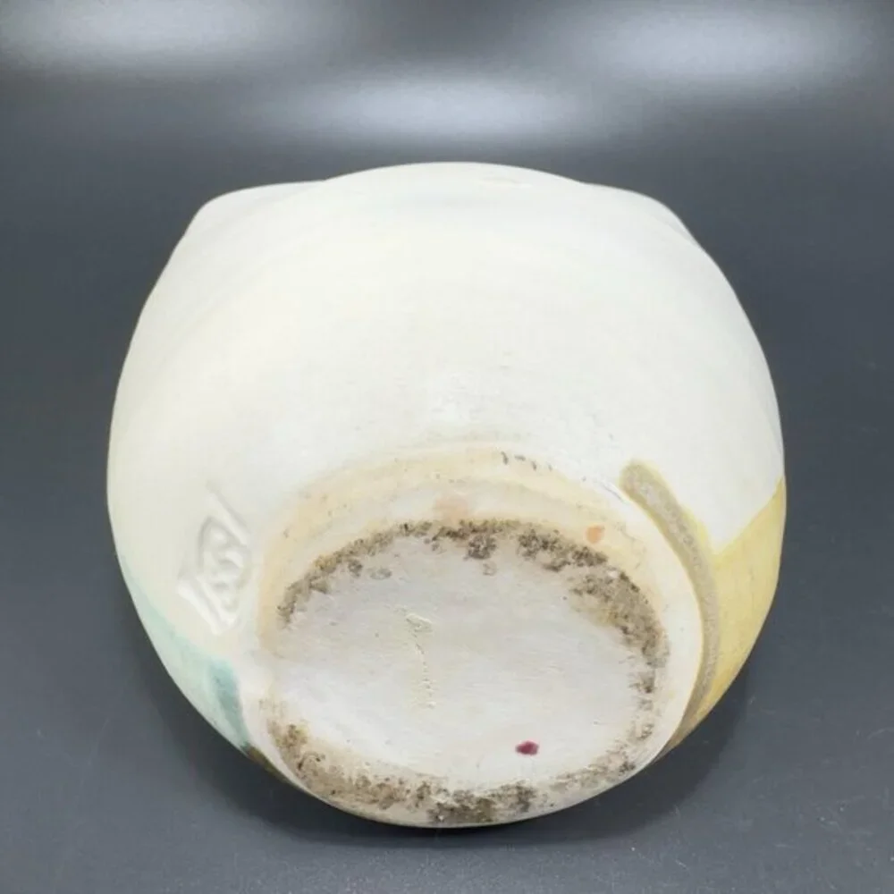 Vintage Hand Made Pottery Vase Vessel Flat Side Stoneware Art Marked Vase Vessel